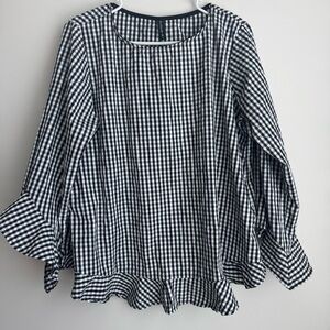 BLUEMINT Black & White Checkered Blouse With Flowy Sleeve and Bottom Edges Sz L